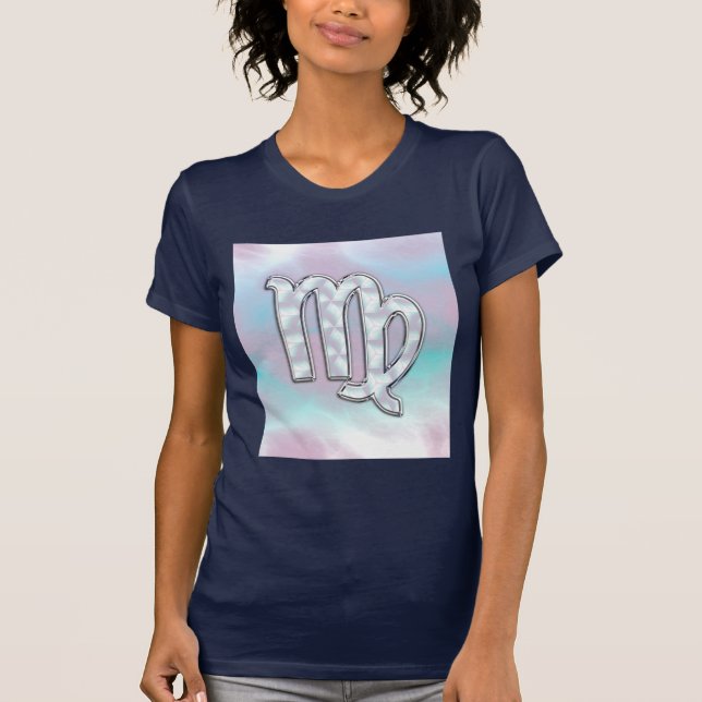 Virgo Zodiac Sign on Pastels Nacre Style Print T-Shirt (Front)