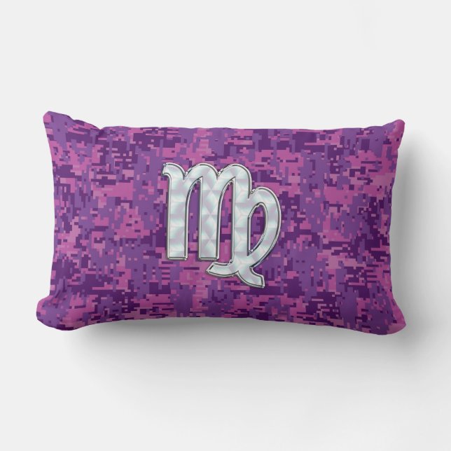 Virgo Zodiac Sign on Pink Digital Camouglage Lumbar Cushion (Front)