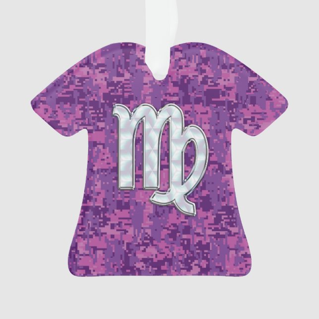 Virgo Zodiac Sign on Pink Fuchsia Digital Camo Ornament (Front)