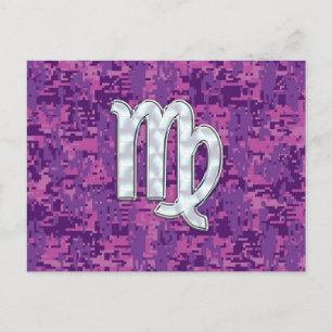 Virgo Zodiac Sign Pink Fuchsia Digital Camouflage Postcard