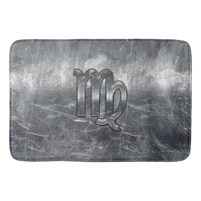 Virgo Zodiac Sign Silver Distressed Style Bath Mat (Front)
