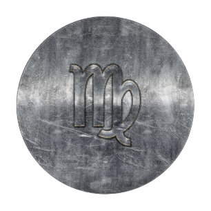 Virgo Zodiac Sign Silver Grunge Distressed Style Cutting Board