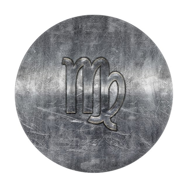 Virgo Zodiac Sign Silver Grunge Distressed Style Cutting Board (Front)