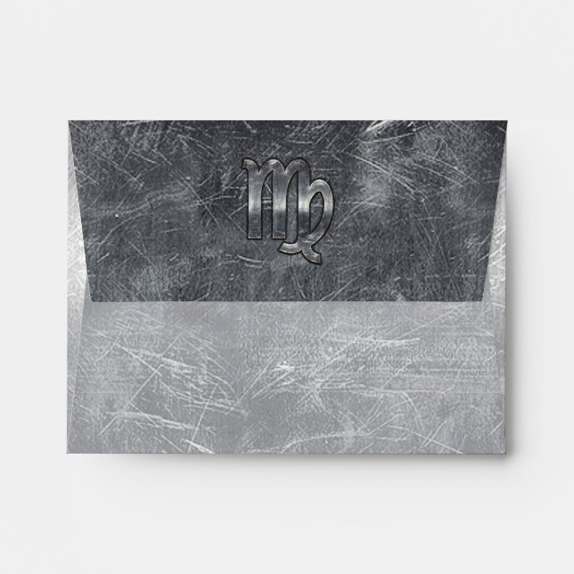 Virgo Zodiac Sign Silver Grunge Distressed Style Envelope (Back (Top Flap))