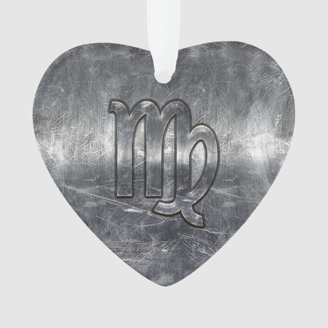 Virgo Zodiac Sign Silver Grunge Distressed Style Ornament (Front)