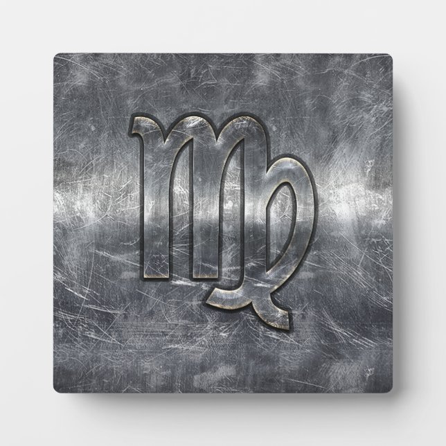 Virgo Zodiac Sign Silver Grunge Distressed Style Plaque (Front)
