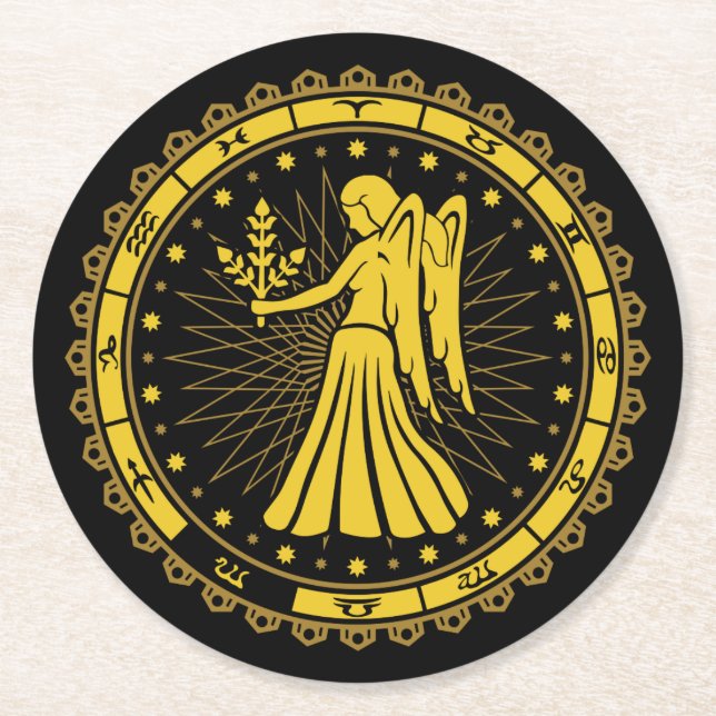 Virgo - Zodiac Sign - Symbol - Horoscope Round Paper Coaster (Front)