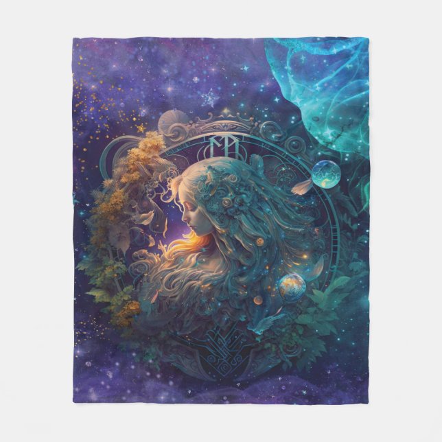 Virgo Zodiac Sign Watercolor Design Fleece Blanket (Front)