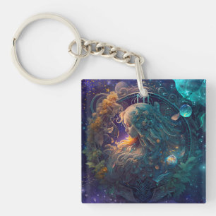 Virgo Zodiac Sign Watercolor Design Key Ring