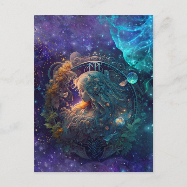Virgo Zodiac Sign Watercolor Design Postcard (Front)