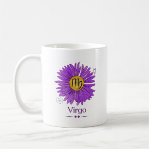 Virgo Zodiac Sign with Purple Aster Flower Mug