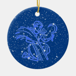 Virgo Zodiac Sign with Stars on Deep Blue Ceramic Ornament