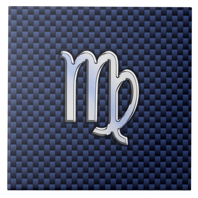 Virgo Zodiac Silver Sign Blue Carbon Fibre Print Ceramic Tile (Front)