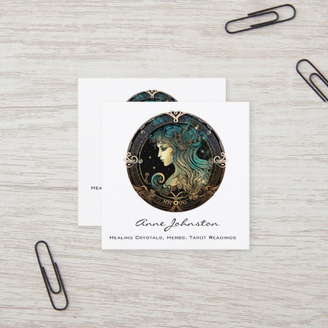 Virgo Zodiac Square Business Card (Front/Back In Situ)