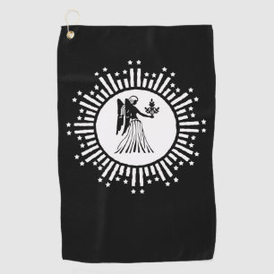 Virgo Zodiac Symbol with Stars & Radiant Sunburst Golf Towel