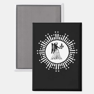 Virgo Zodiac Symbol with Stars & Radiant Sunburst Magnet