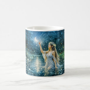 Virgo Zodiac with Moonlit Maiden Holding a Glowing Coffee Mug