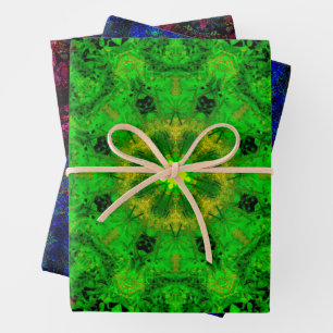 Viridescent Green Kaleidoscope, Wrapping Paper Sheet