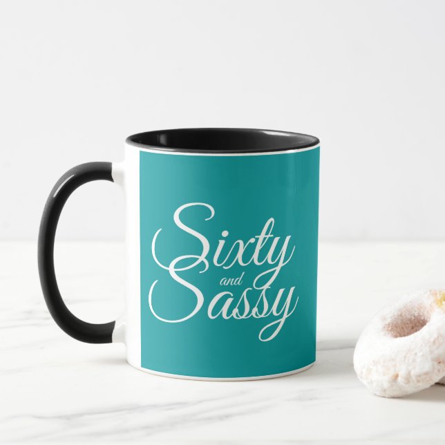 Viridian Green 60 and Sassy 60th Birthday Mug (With Donut)