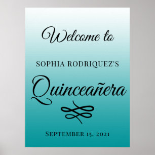 Viridian Green Quinceañera 15th Birthday Welcome Poster