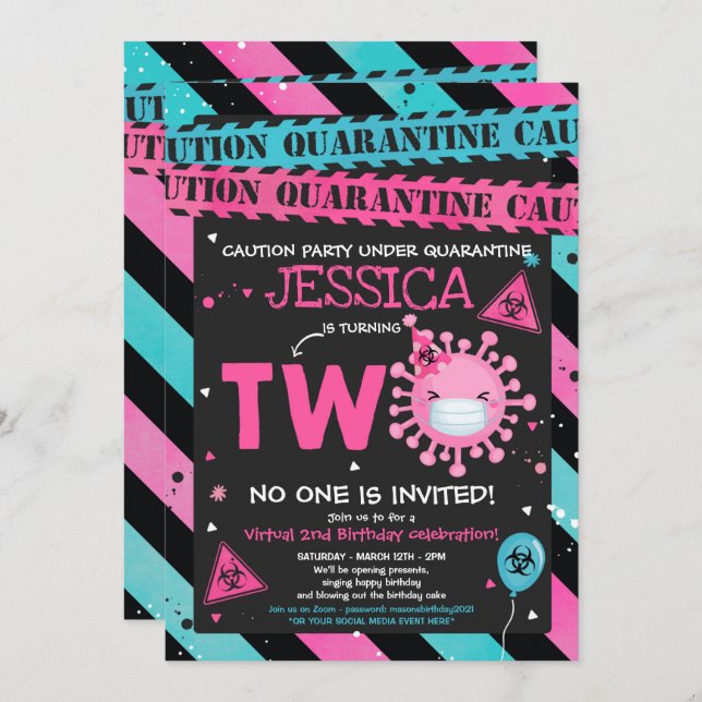 Virtual 2nd Birthday Party Quarantine 2nd Birthday Invitation (Front/Back)