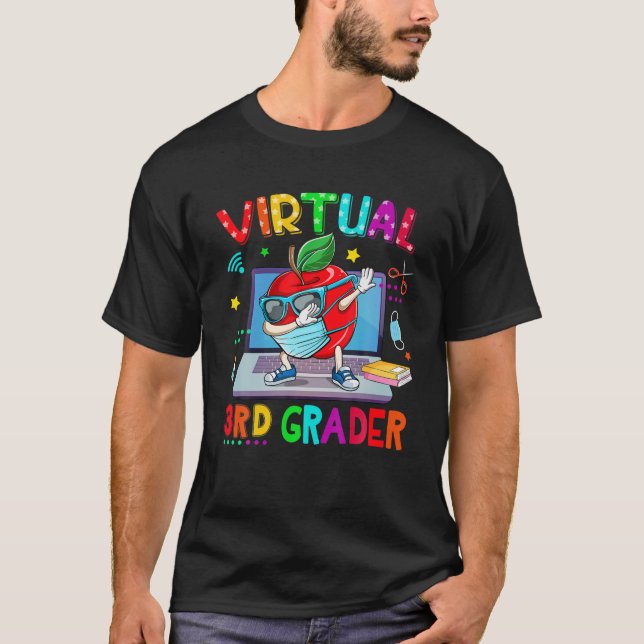 Virtual 3Rd Grader Squad Apple Mask Back To School T-Shirt (Front)