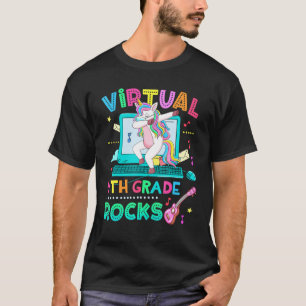 Virtual 4th Grade Rocks Dabbing Unicorn Mask Back T-Shirt