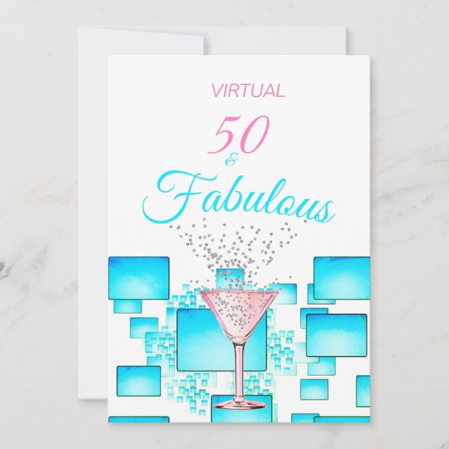 Virtual 50 and Fabulous Modern Cocktail Party Invitation (Front)