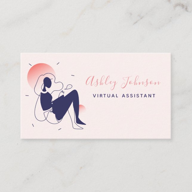 Virtual Assistant Remote Worker Pretty Calligraphy Business Card (Front)