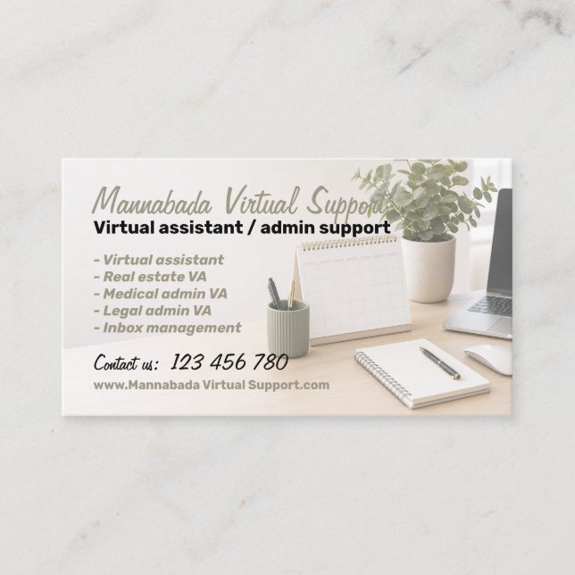 Virtual Assistant Services Business Card (Front)