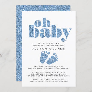 Virtual Baby Boy Shower Blue Glitter Invitation