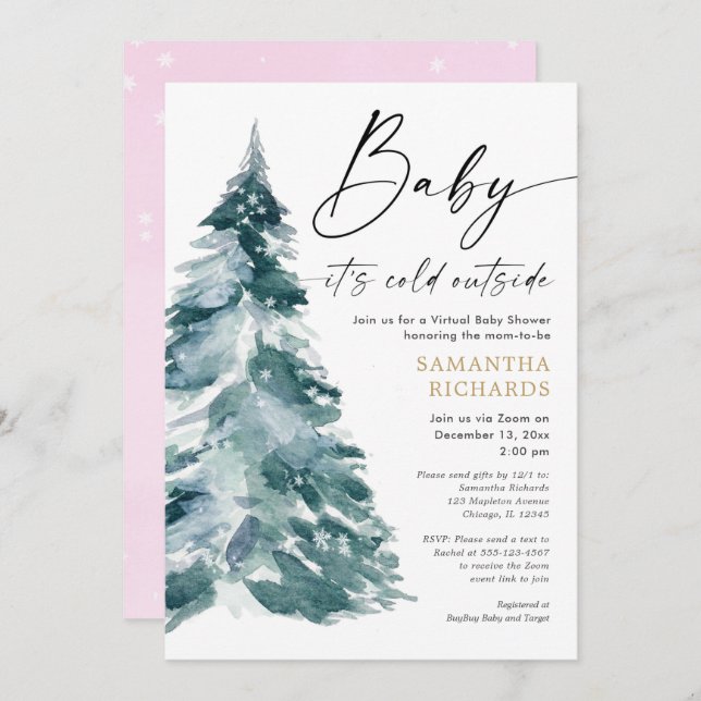 Virtual baby shower Baby it's cold outside girl Invitation (Front/Back)