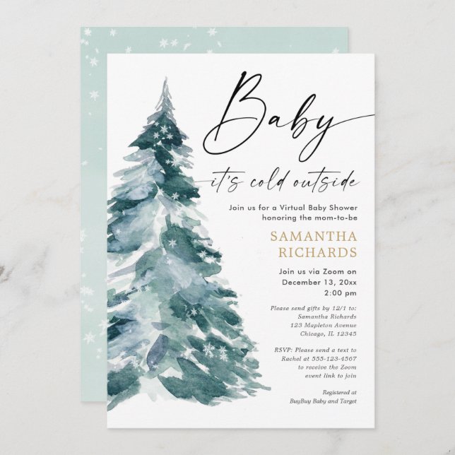 Virtual baby shower Baby it's cold outside winter Invitation (Front/Back)