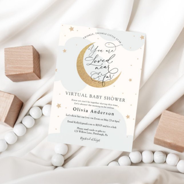 Virtual Baby Shower Blue Twinkle Star and Moon Invitation (Creator Uploaded)