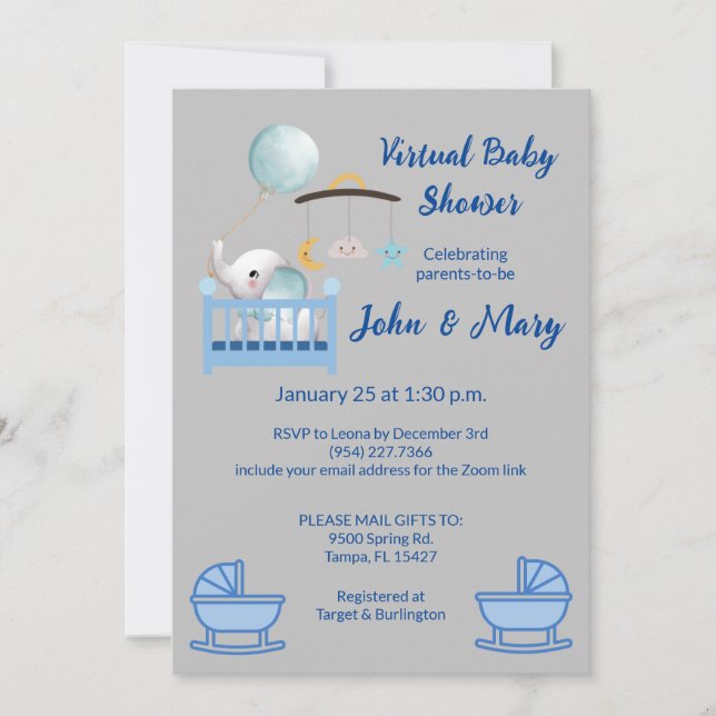 Virtual Baby Shower Boy Invitation (Front)