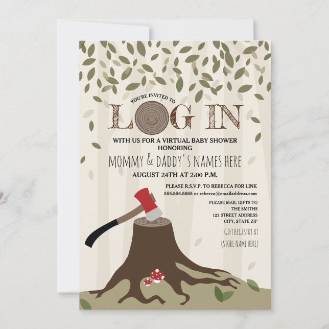 Virtual Baby Shower By Mail Log In Woodland Invitation (Front)