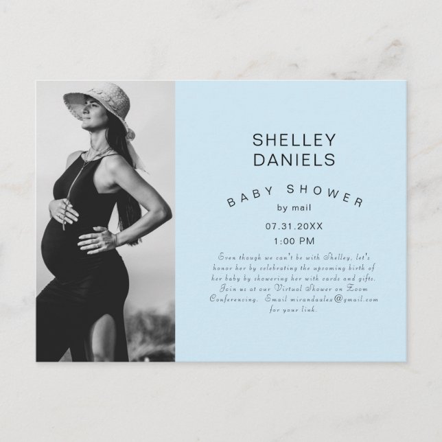 Virtual Baby Shower by Mail Photo Blue Invitation Postcard (Front)