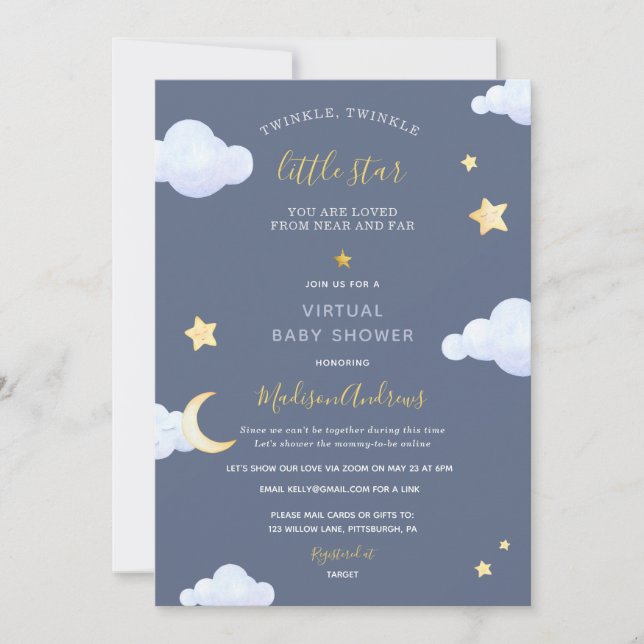 Virtual Baby Shower by Mail Twinkle Little Star Invitation (Front)