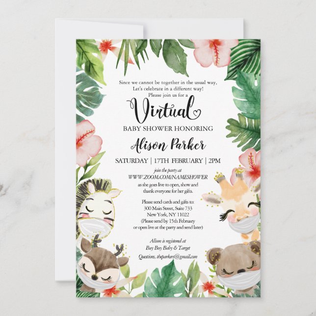 Virtual Baby Shower for Boy | Safari Friends Invitation (Front)