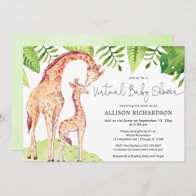 Virtual Baby Shower giraffe safari boy Invitation (Front/Back)