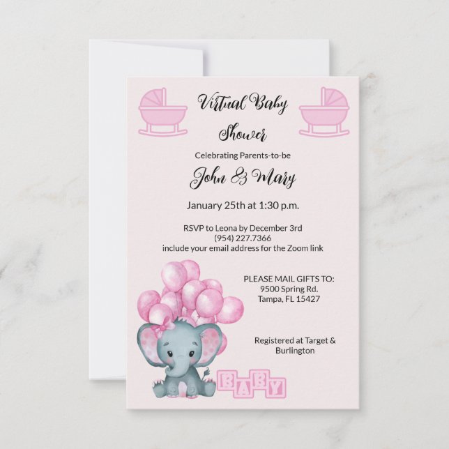 Virtual Baby Shower Girl Invitations (Front)
