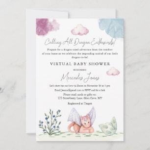 Virtual Baby Shower Hatching Dragon Pastel Colours Invitation