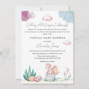 Virtual Baby Shower Hatching Dragon Pastel Colours Invitation