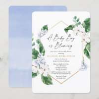 Virtual baby shower spring blue floral gold boy