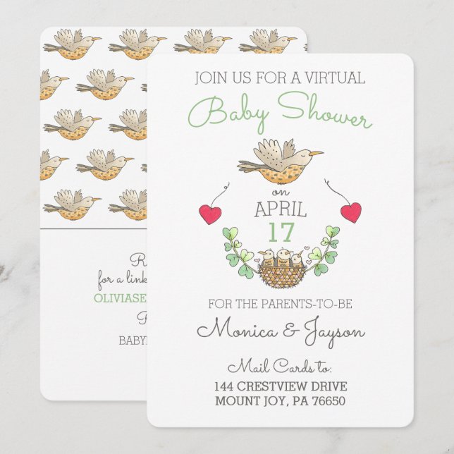 Virtual Baby Shower Sweetest Mama Bird with Nest Invitation (Front/Back)
