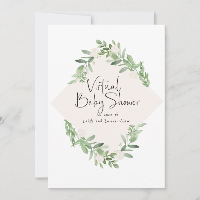 Virtual Baby Shower Watercolor Invitation for Girl (Front)