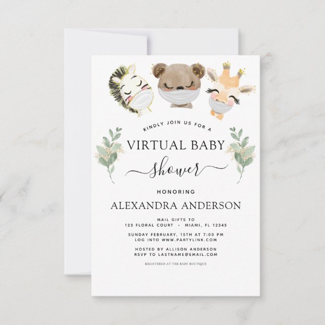 Virtual Baby Shower Woodland Eucalyptus Greenery Invitation (Front)