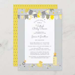 Virtual Baby Shower Yellow Grey Cute Banner Modern Invitation