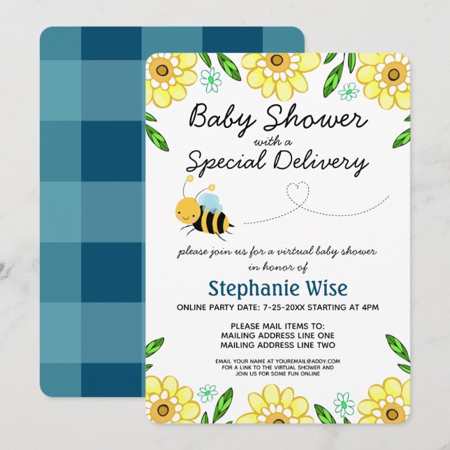 Virtual Bee Baby Shower by Mail Invitation (Front/Back)