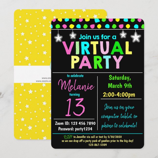 Virtual Birthday Party Design Invitation (Front/Back)
